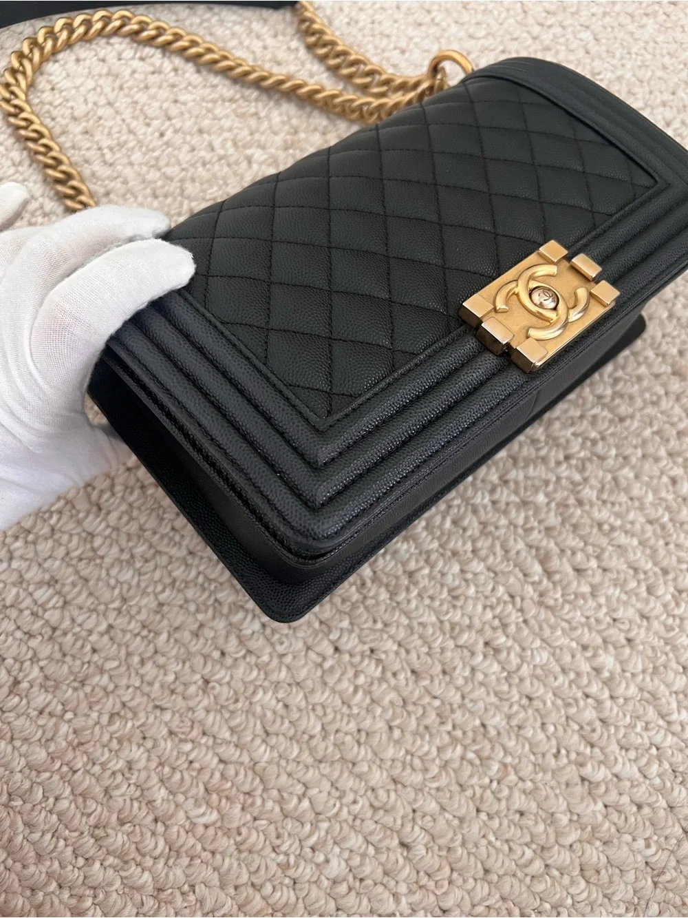 Chanel Caviar Black Medium Boy Bag with Antique Gold Hardware